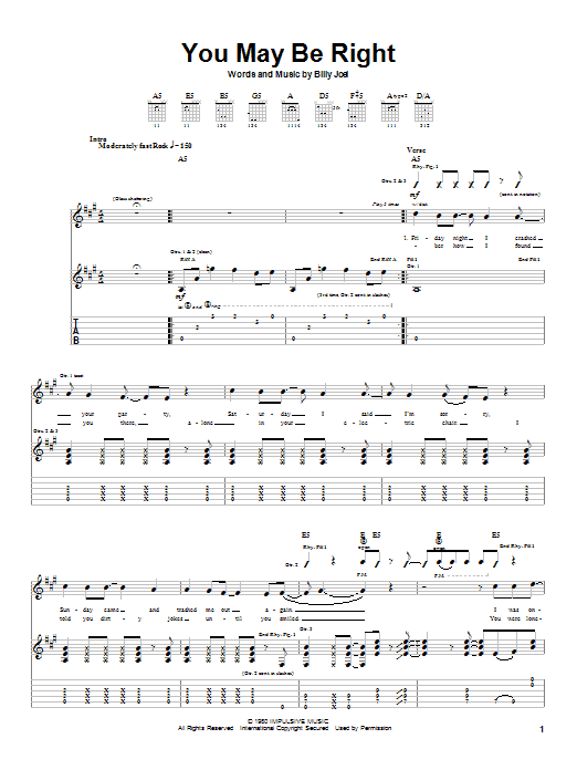 Product gallery: Page 1 of 1 You May Be Right, Billy Joel