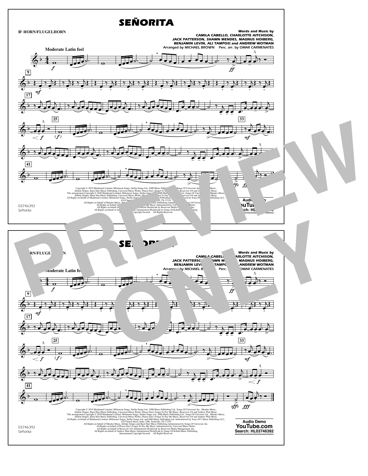 Produktbild zu: Señorita (arr. Carmenates and Brown) - Bb Horn/Flugelhorn