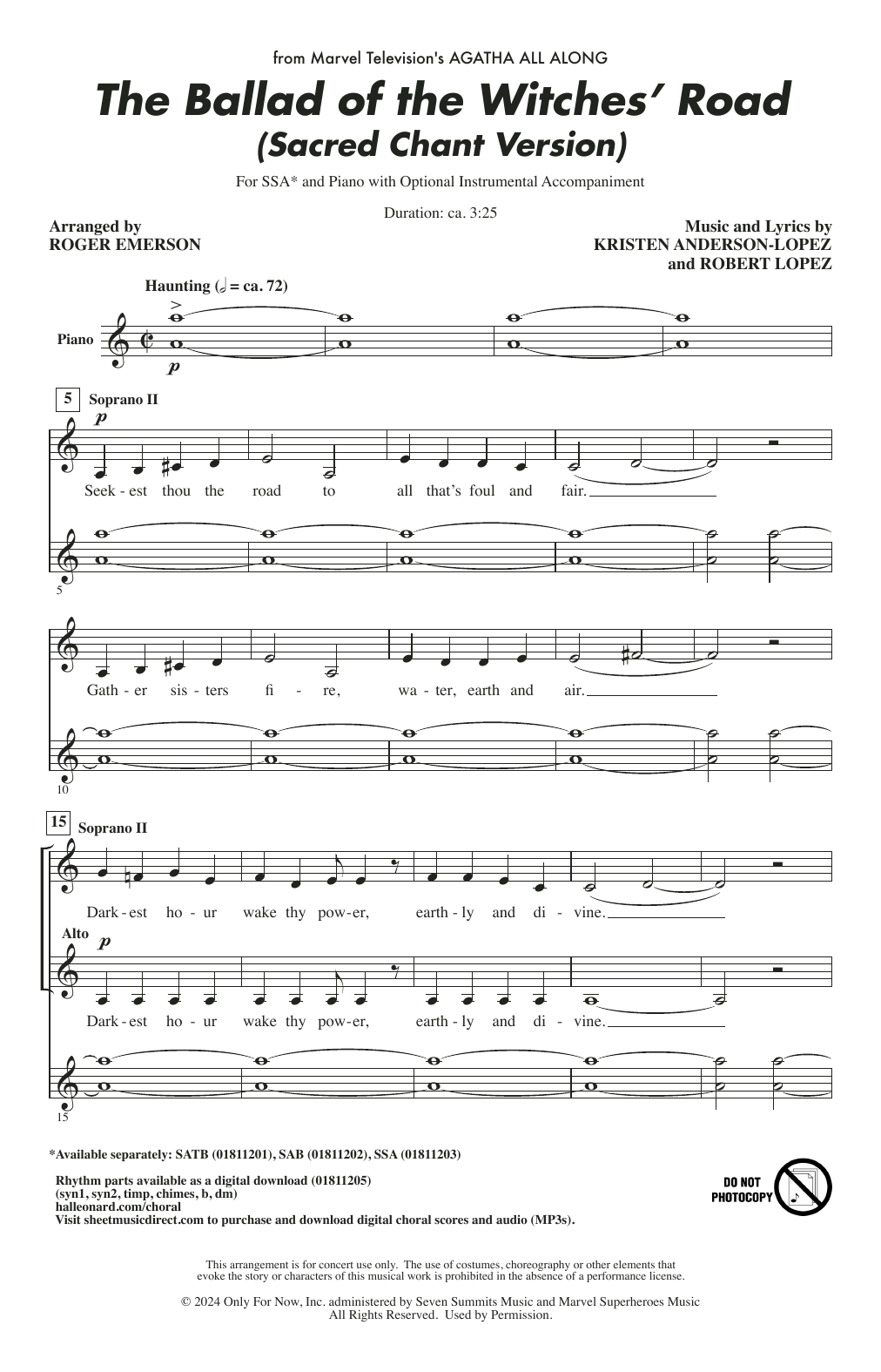 Produktgalerie: Seite 1 von 1 The Ballad Of The Witches' Road (from Agatha All Along) (arr. Roger Emerson), Kristen Anderson-Lopez & Robert Lopez, Chor