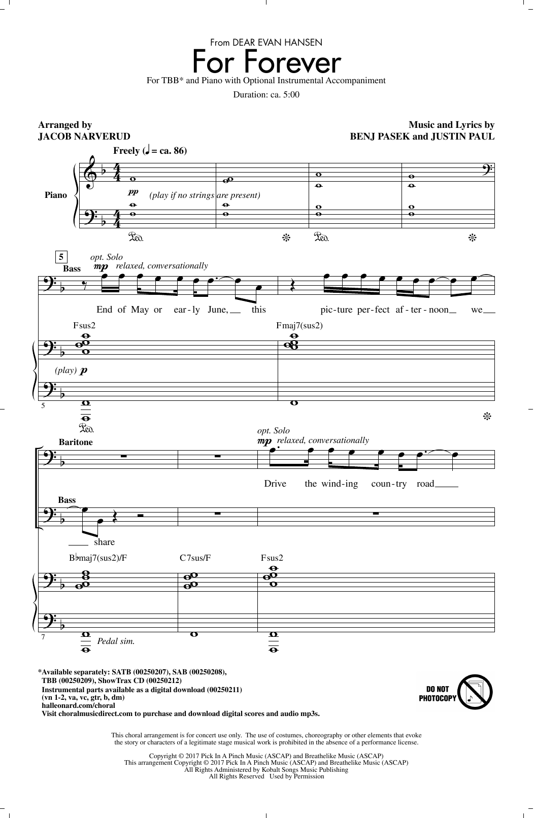 Product picture to: For Forever (from Dear Evan Hansen) (arr. Jacob Narverud)