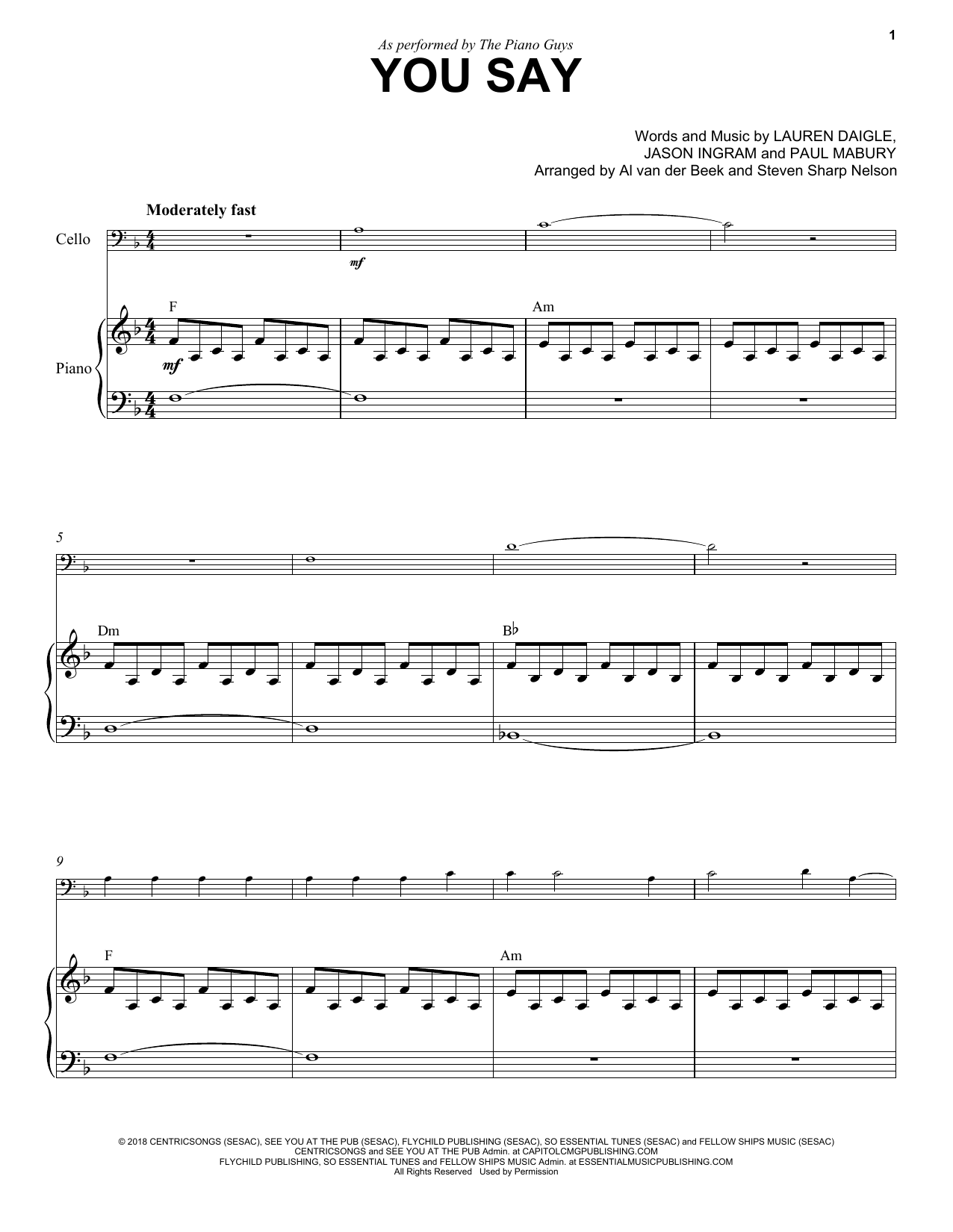 Produktgalerie: Seite 1 von 1 You Say / Sonata Pathétique, The Piano Guys, Klavier, Violoncello