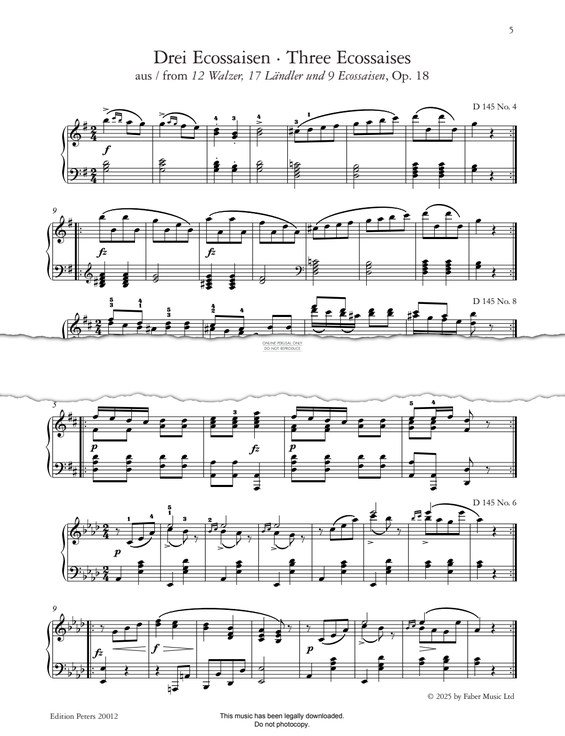 Produktgalerie: Seite 1 von 1 Three Ecossaises (from 12 Waltzes, 17 Ländler and 9 Ecossaises, Op. 18, D 145), Franz Schubert, Klavier