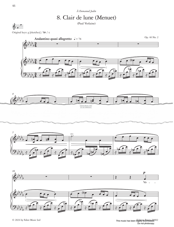 Produktgalerie: Seite 1 von 1 Clair de lune (Op.46 No.2), Gabriel Fauré, Gesang, Klavier