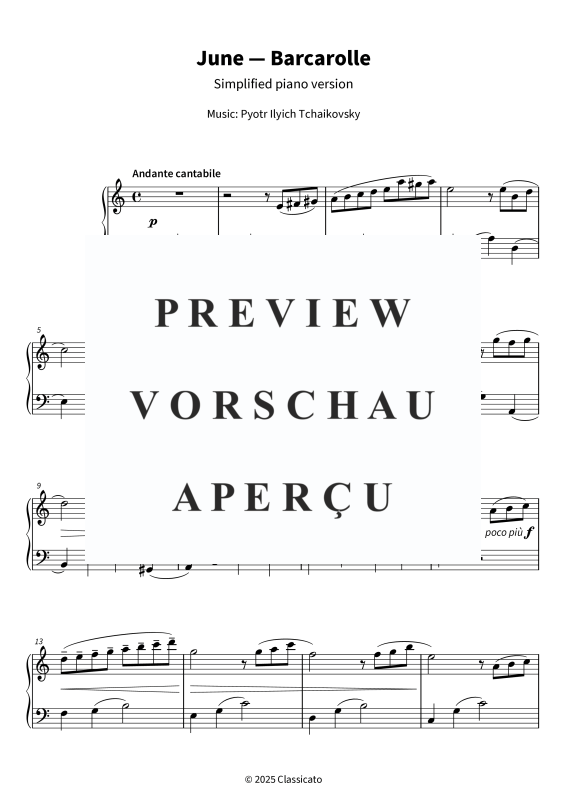 gallery: June — Barcarolle - Easy-to-play piano edition in A minor for beginners and returning players, , Klavier Solo