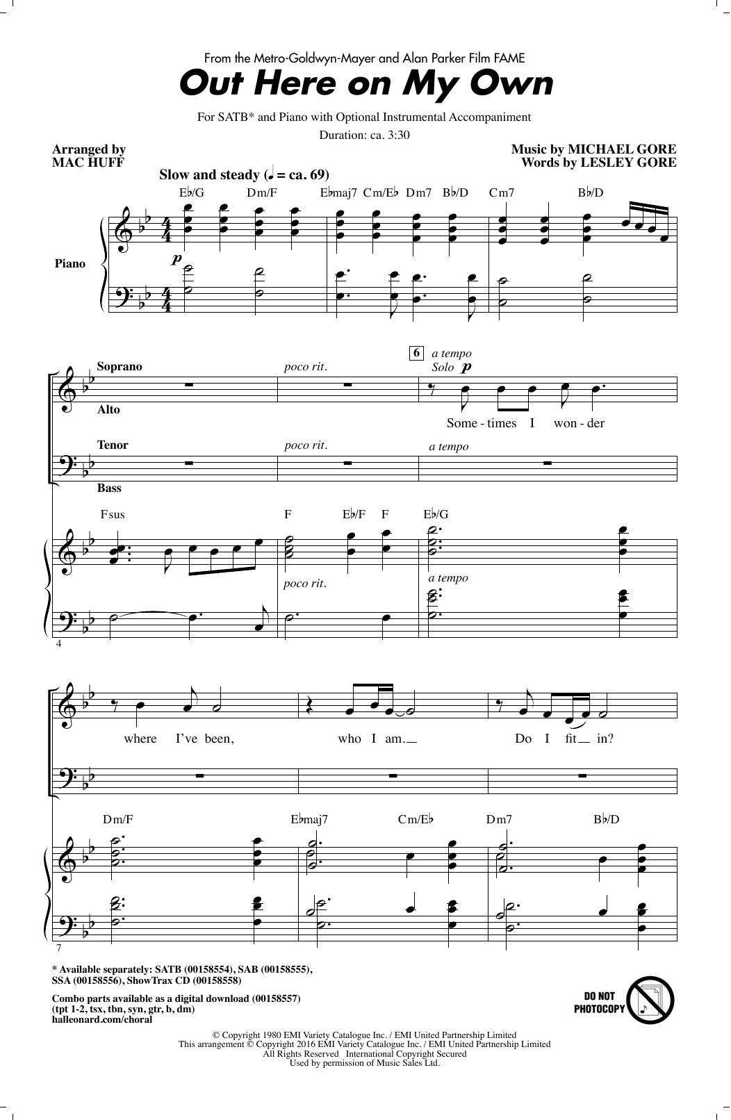 Product gallery: Page 1 of 1 Out Here On My Own (from Fame) (arr. Mac Huff), Michael Gore