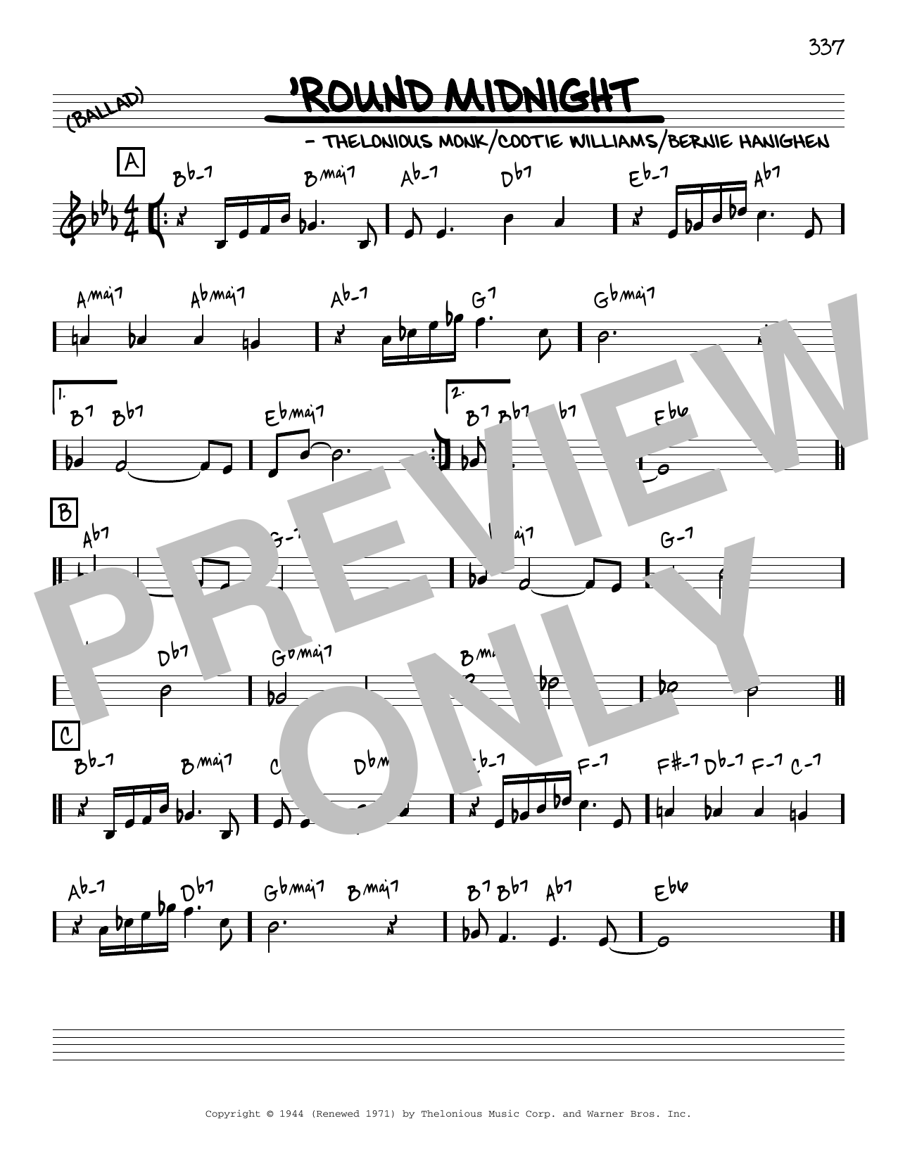 Produktgalerie: Seite 1 von 1 'Round Midnight [Reharmonized version] (arr. Jack Grassel), Thelonious Monk