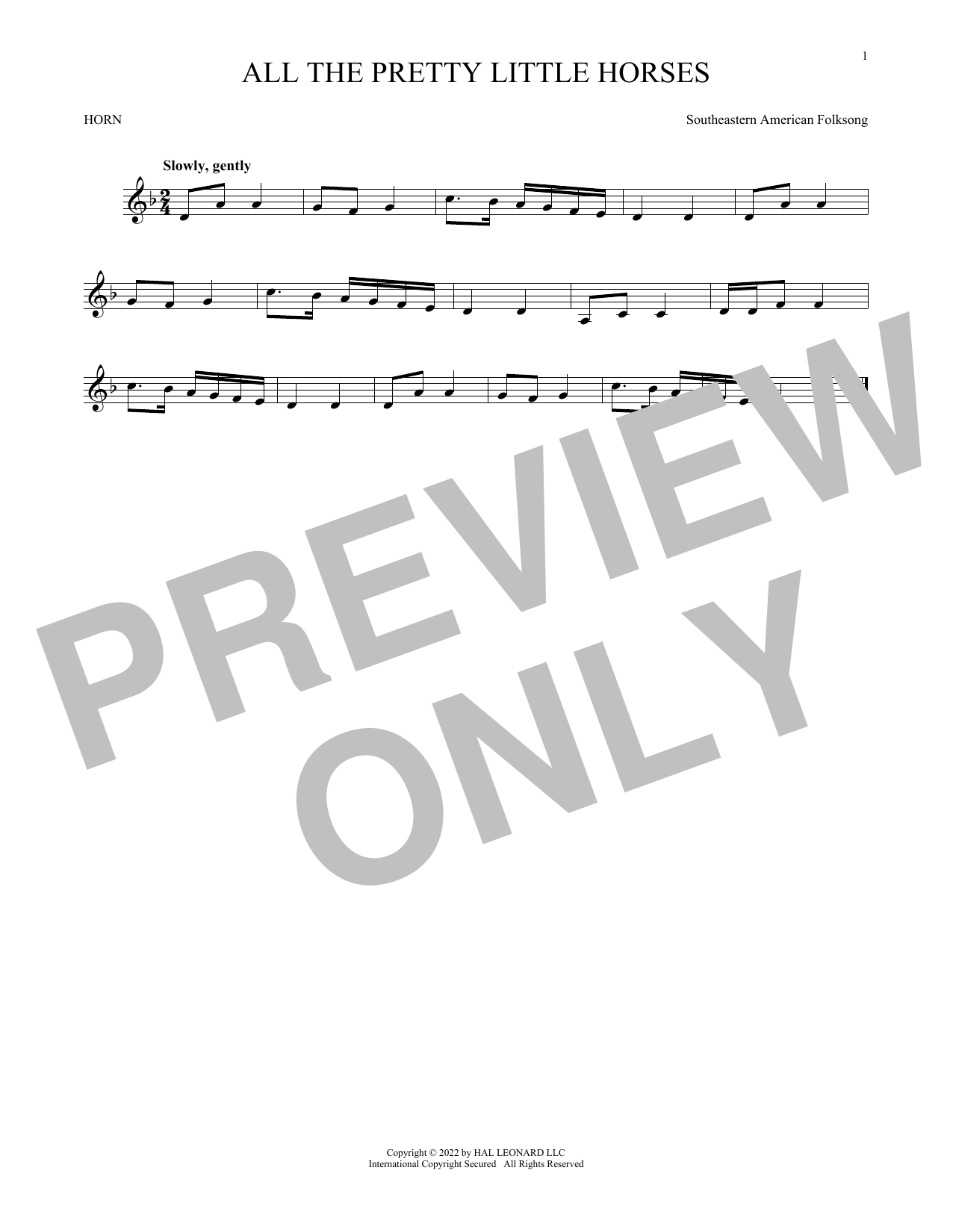 Produktgalerie: Seite 1 von 1 All The Pretty Little Horses, Southeastern American Folksong, Horn