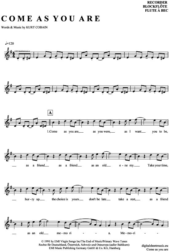 Product gallery: Page 1 of 4 Come as you are , Nirvana, (recorder)