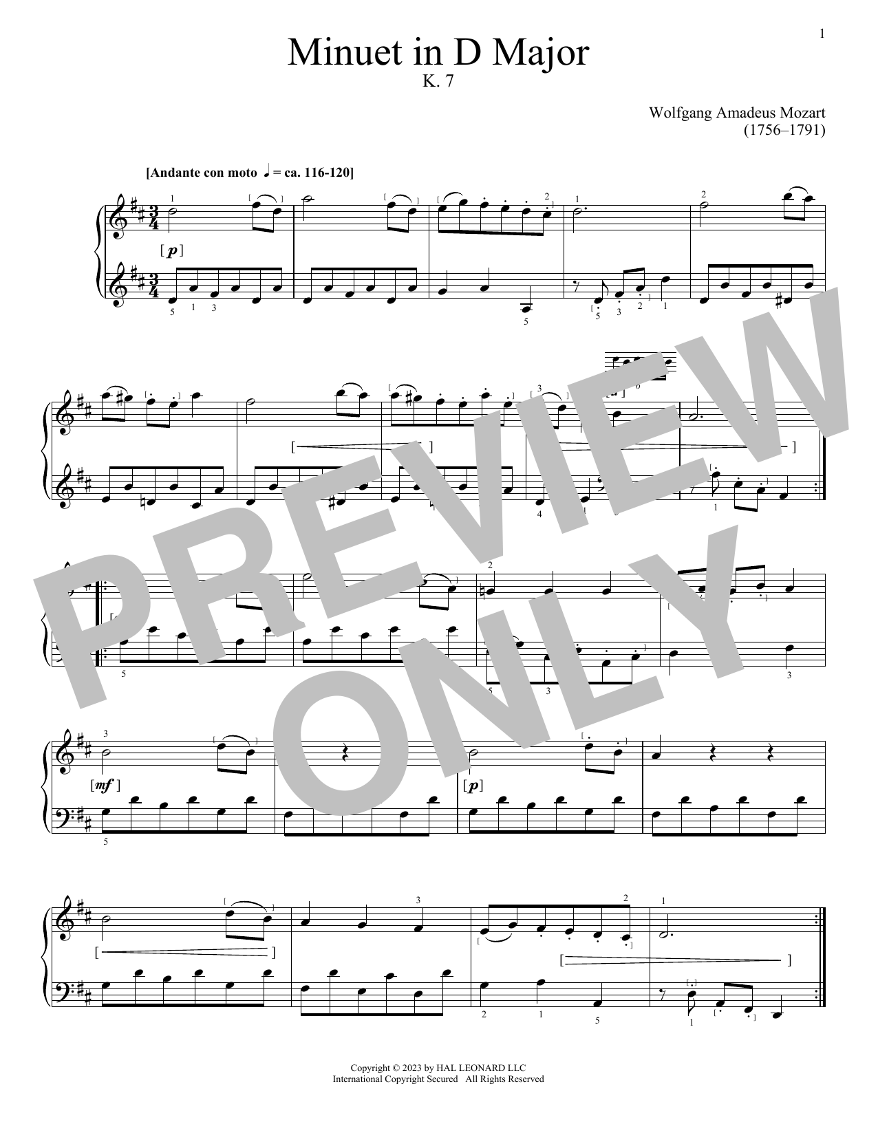 Produktbild zu: Minuet In D, K. 7
