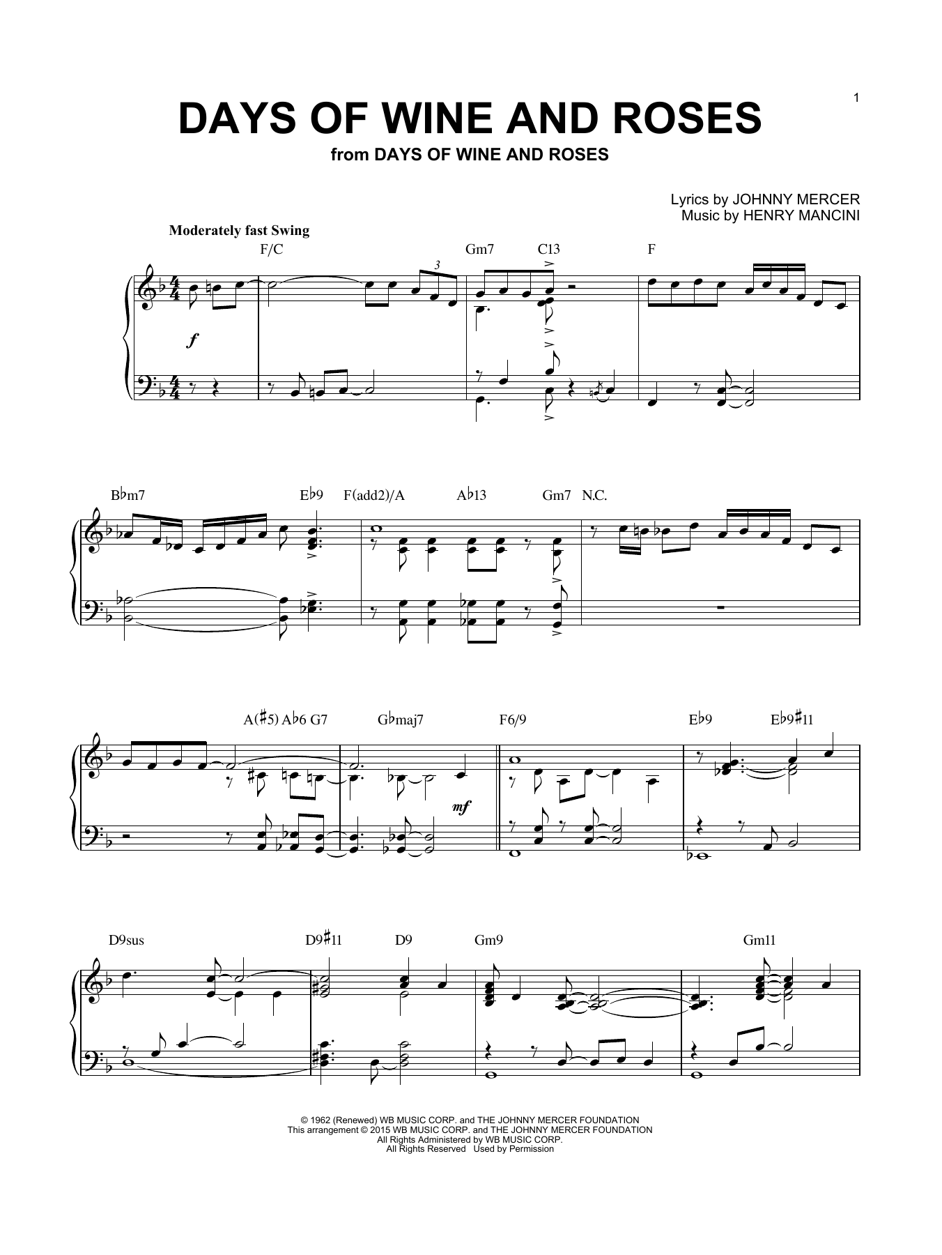 Product picture to: Days Of Wine And Roses [Jazz version] (arr. Brent Edstrom)