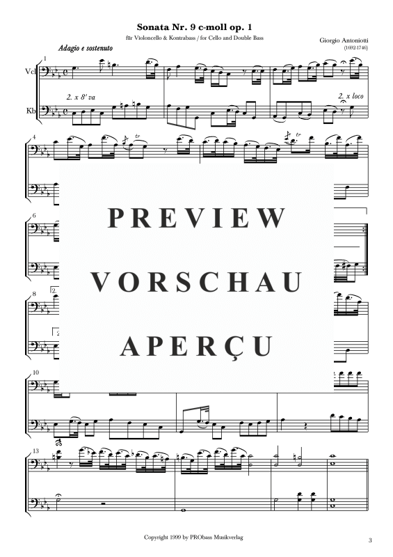 Produktgalerie: Seite 4 von 9 Sonata Nr. 9 c-moll op. 1, , Cello und Kontrabass