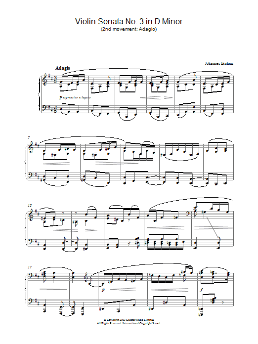 Product gallery: Page 1 of 1 Violin Sonata No. 3 in D Minor (2nd movement: Adagio), Johannes Brahms