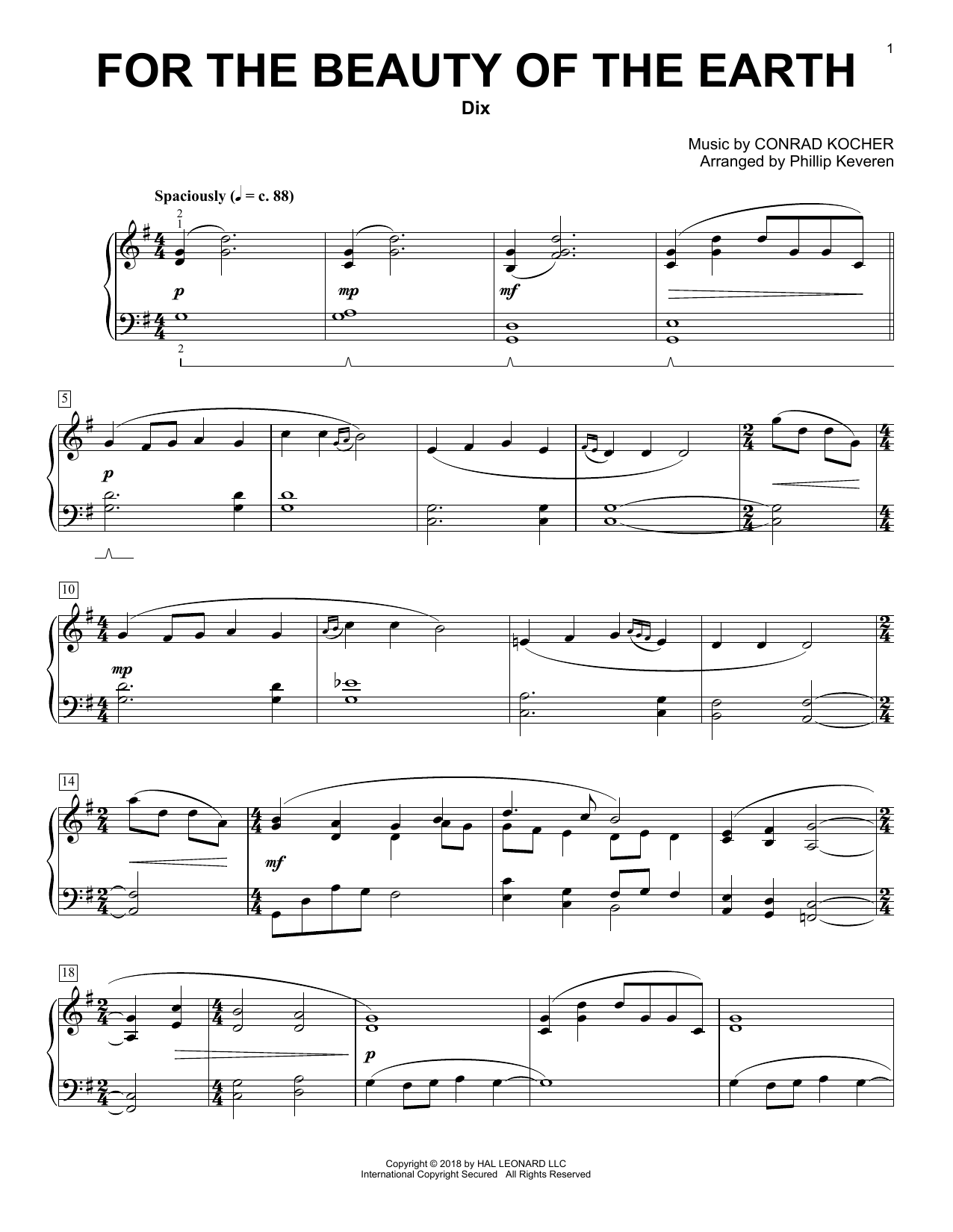 Product picture to: For The Beauty Of The Earth (arr. Phillip Keveren)