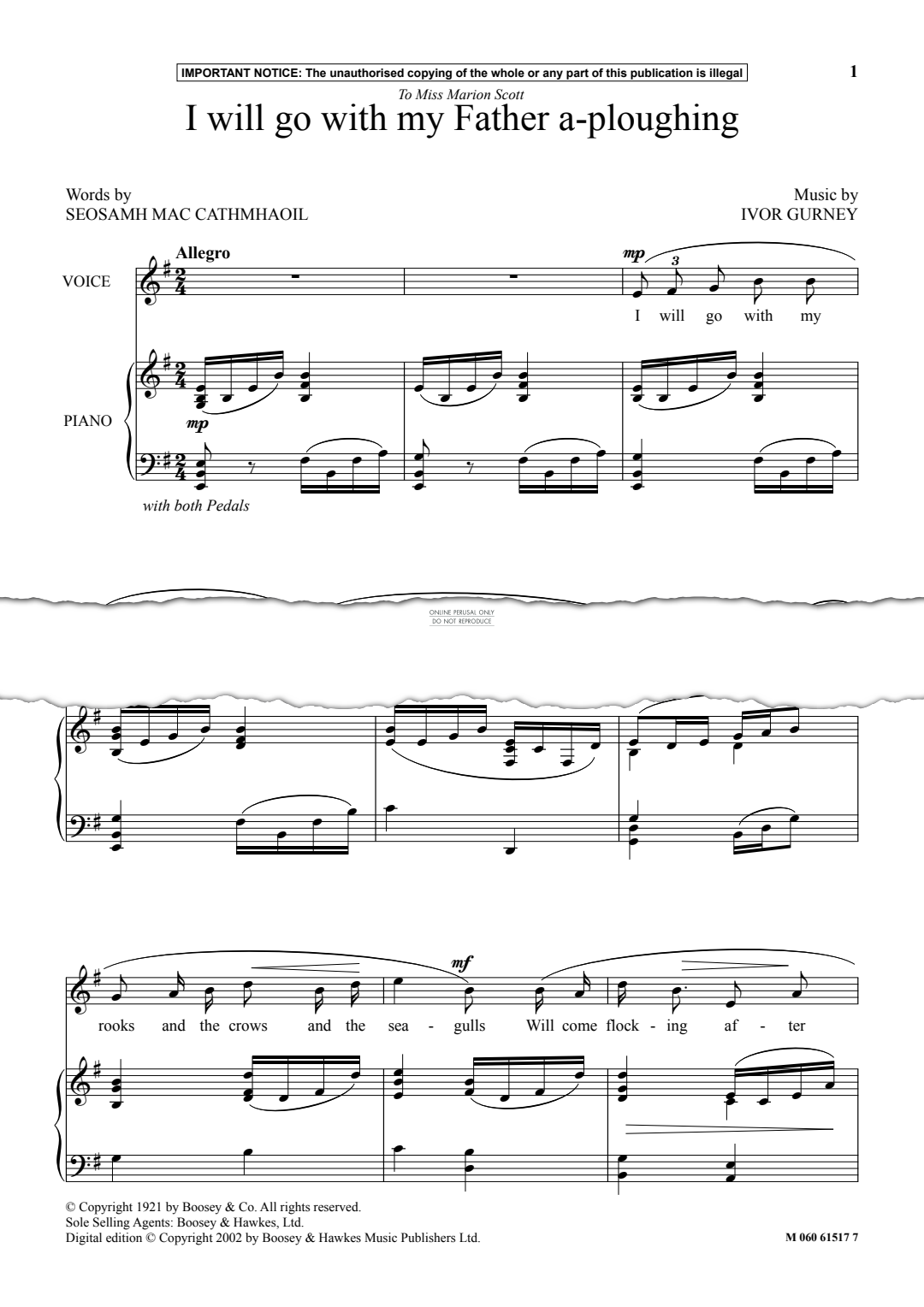 Produktgalerie: Seite 1 von 1 I Will Go With My Father A-Ploughing, Ivor Gurney, Gesang, Klavier