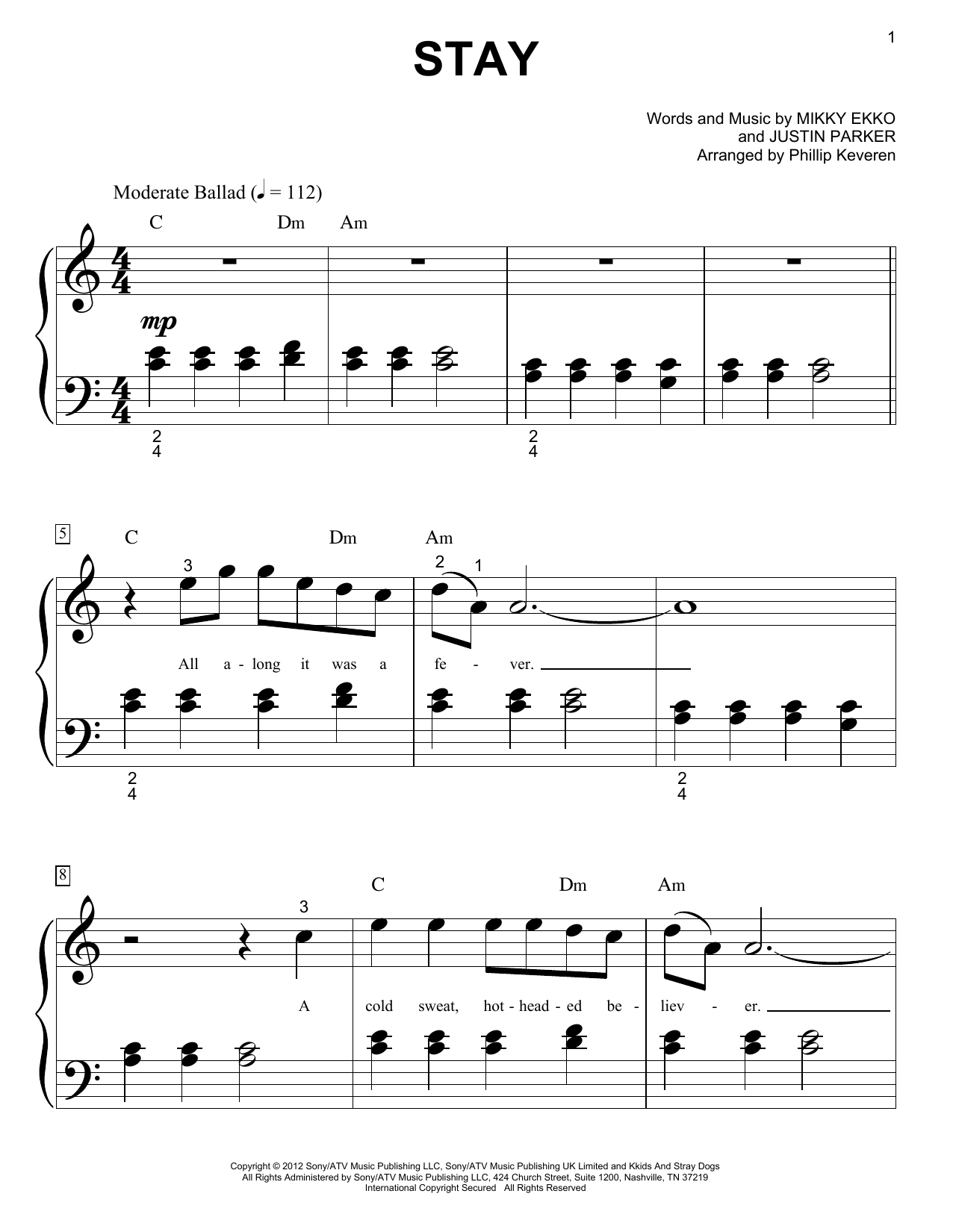 Product picture to: Stay (arr. Phillip Keveren)