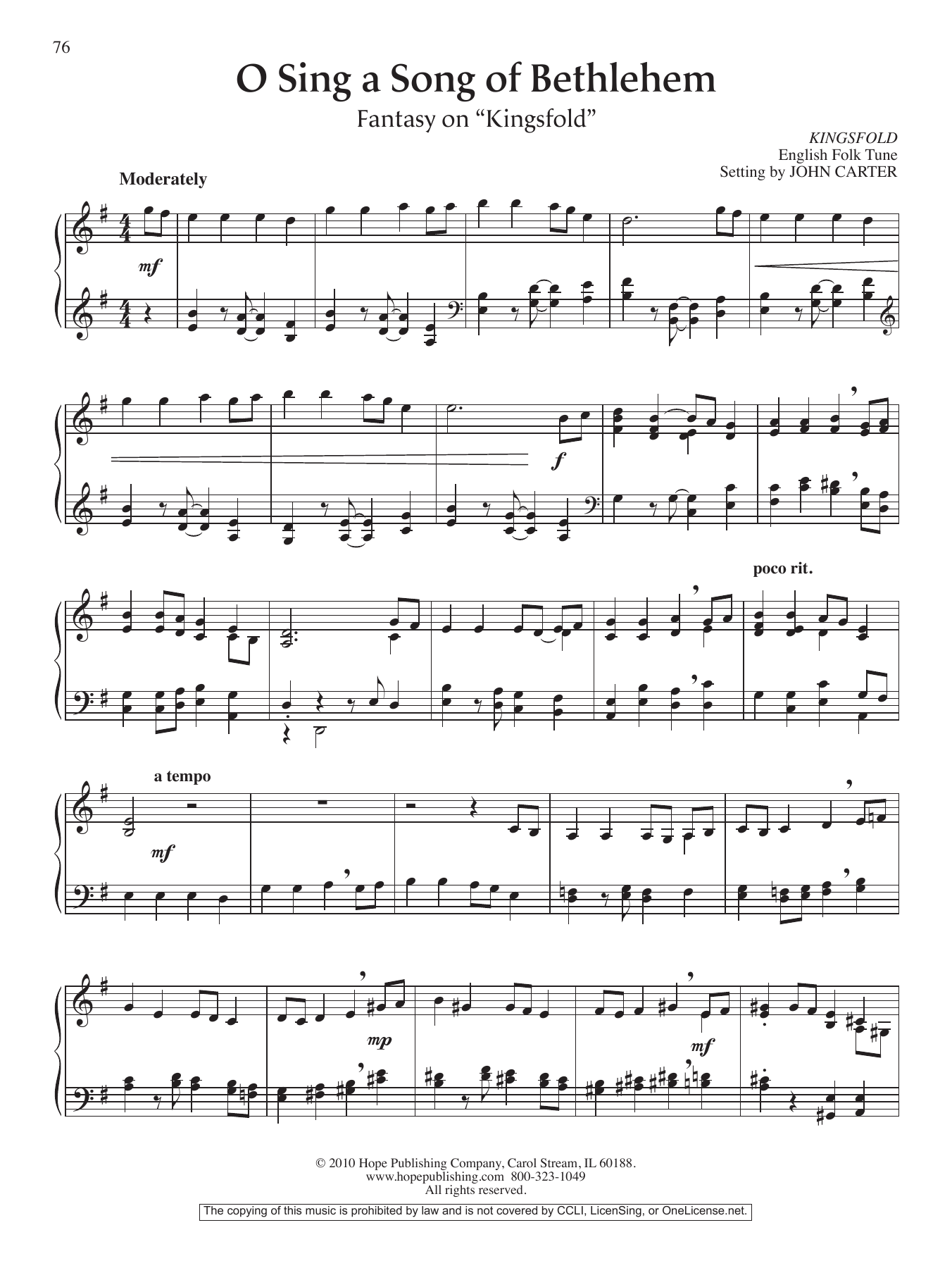 Product gallery: Page 1 of 1 O Sing a Song of Bethlehem (Fantasy on "Kingsfold"), John Carter
