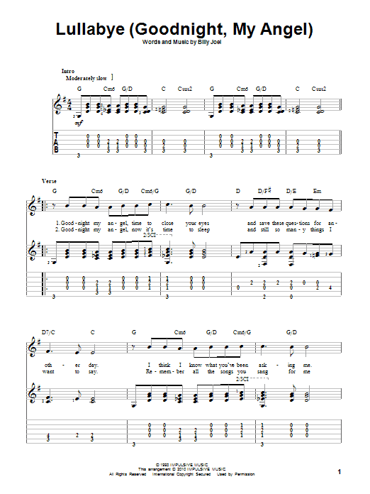 Produktgalerie: Seite 1 von 1 Lullabye (Goodnight, My Angel), Billy Joel, Gitarre