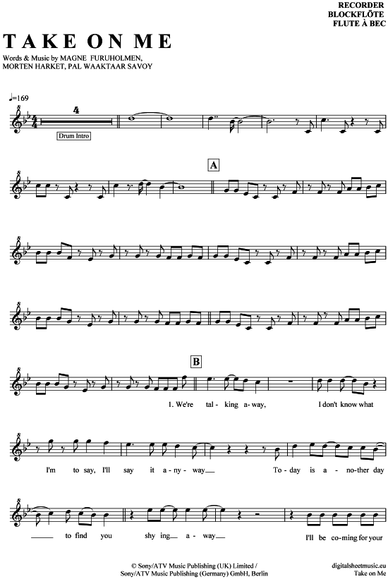 Product gallery: Page 1 of 4 Take on me , A-ha, (recorder)