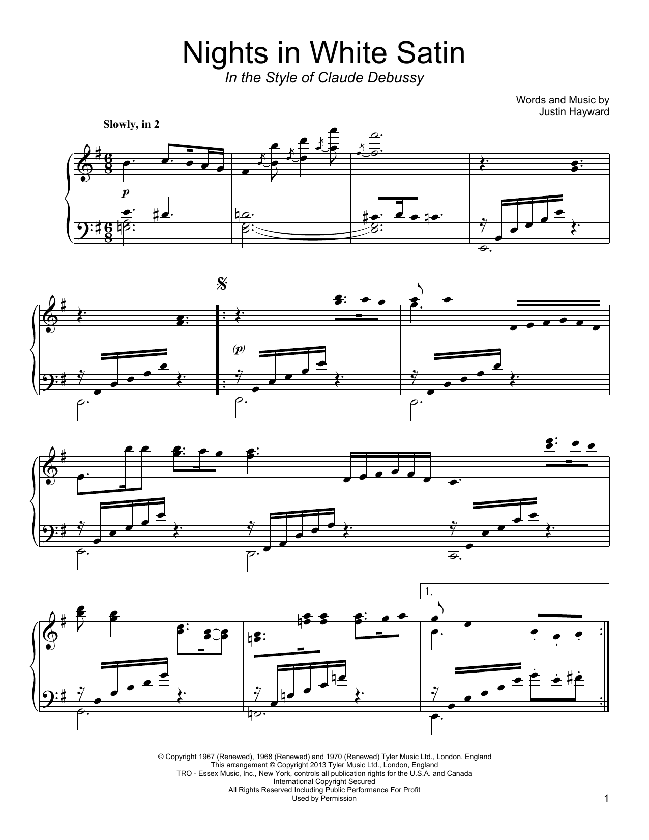 Product gallery: Page 1 of 1 Nights In White Satin (in the style of Claude Debussy), The Moody Blues