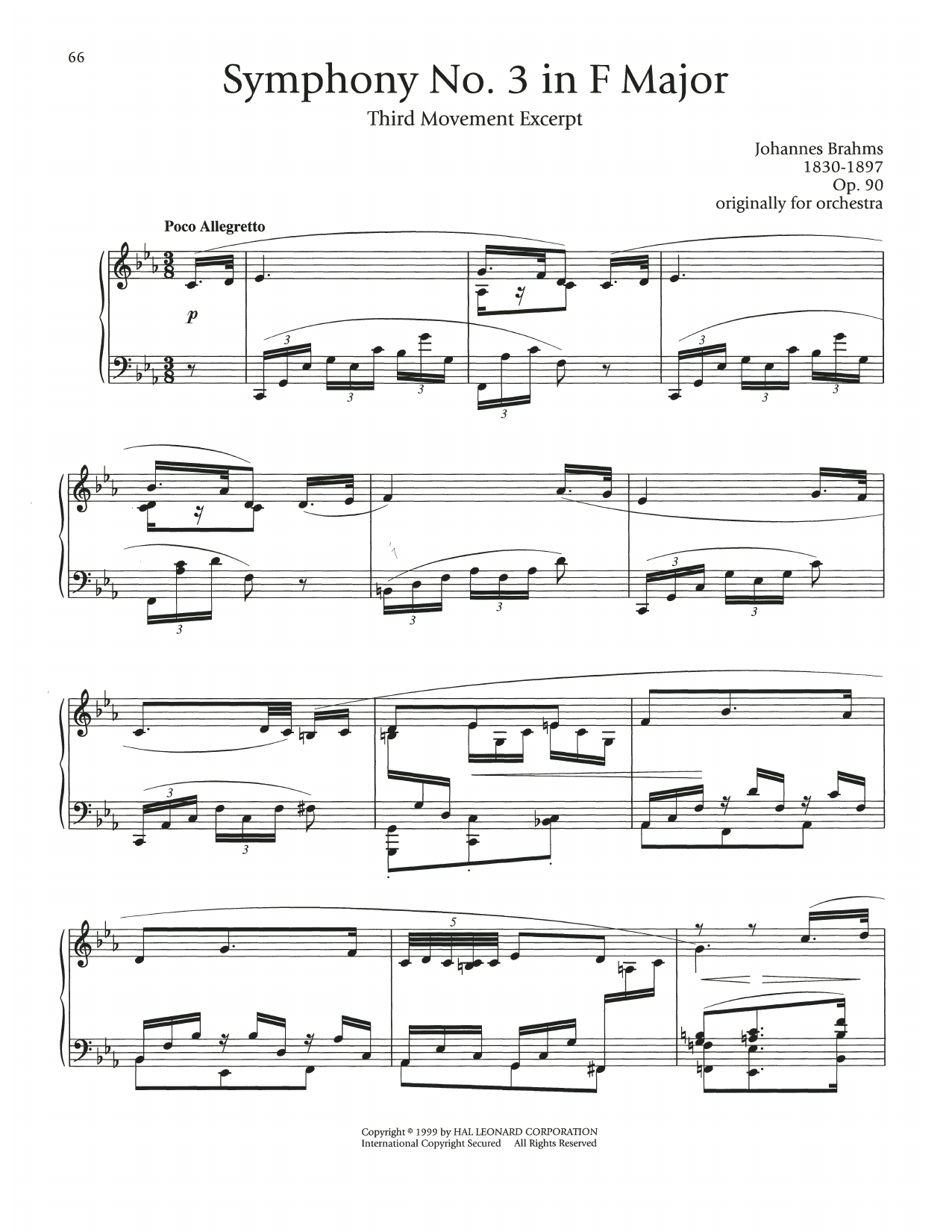 Produktgalerie: Seite 1 von 1 Symphony No. 3, Third Movement Theme, Johannes Brahms, Klavier