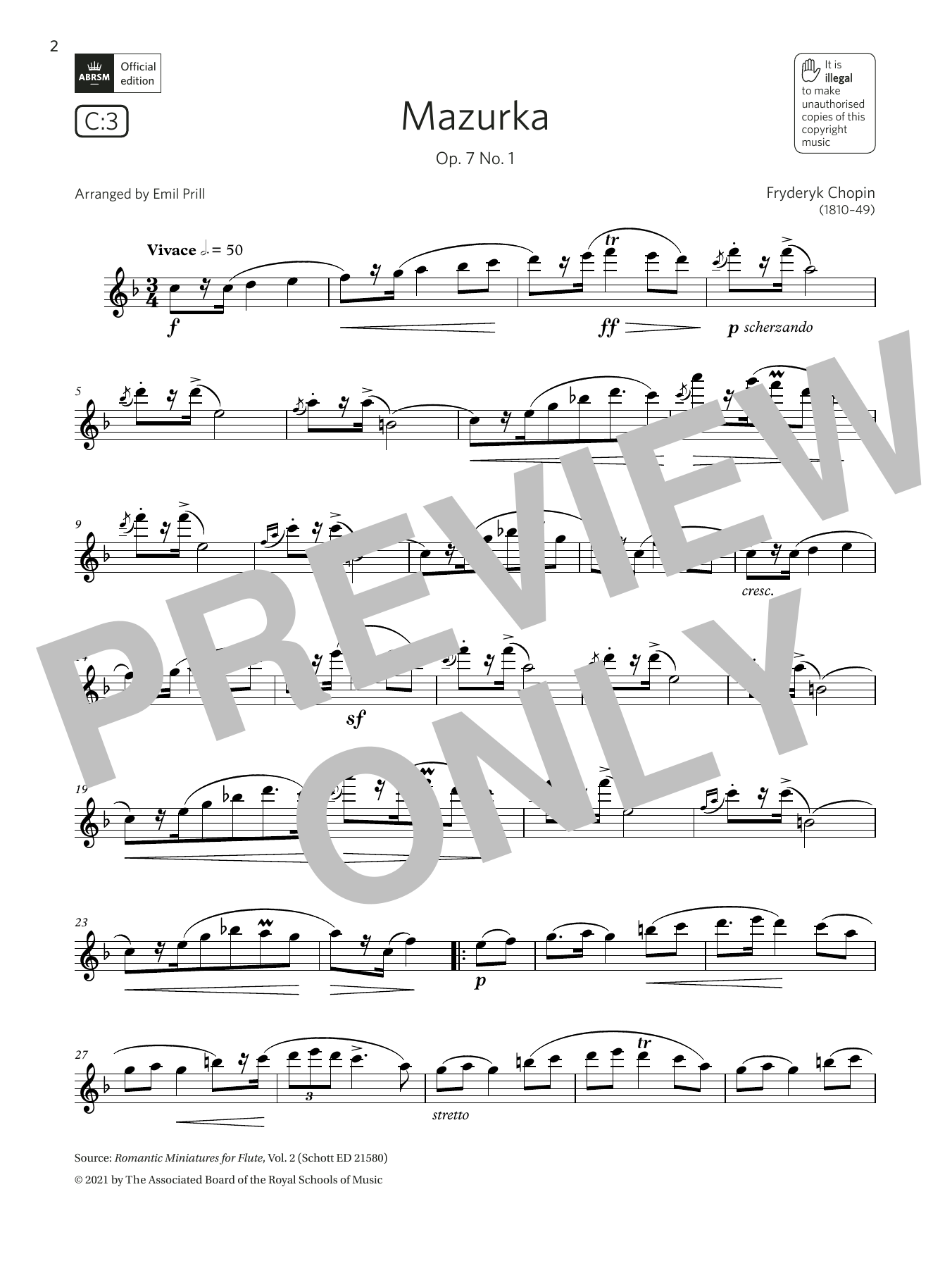 Product gallery: Page 1 of 1 Mazurka, Op. 7 No. 1  (Grade 5 List C3 from the ABRSM Flute syllabus from 2022), Fryderyk Chopin
