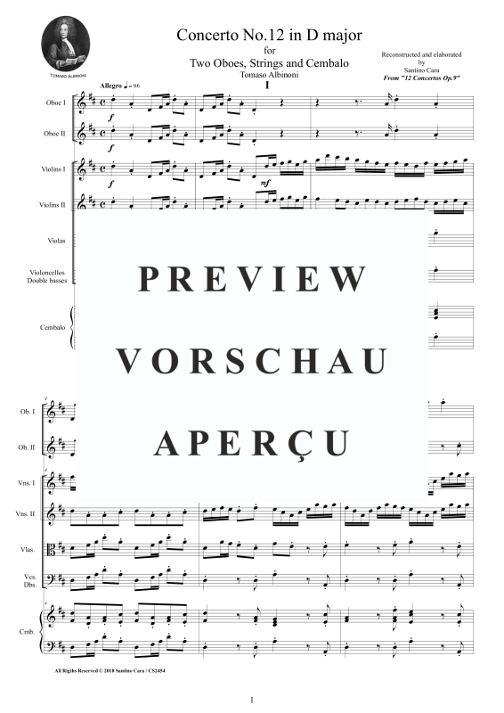 Product gallery: Page 2 of 11 Concerto No.12 in D major Op.9, , 2 Solo Oboes, String Ensemble, and Harpsichord (Bc)