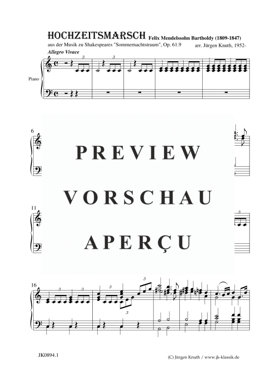 gallery: Hochzeitsmarsch , , Klavier Solo