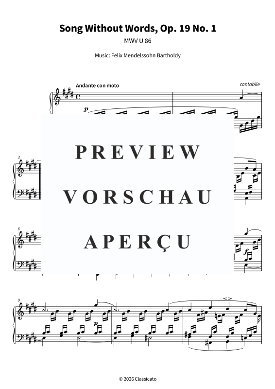Product gallery: Page 5 of 8 Song Without Words, Op. 19 No. 1, , Klavier Solo