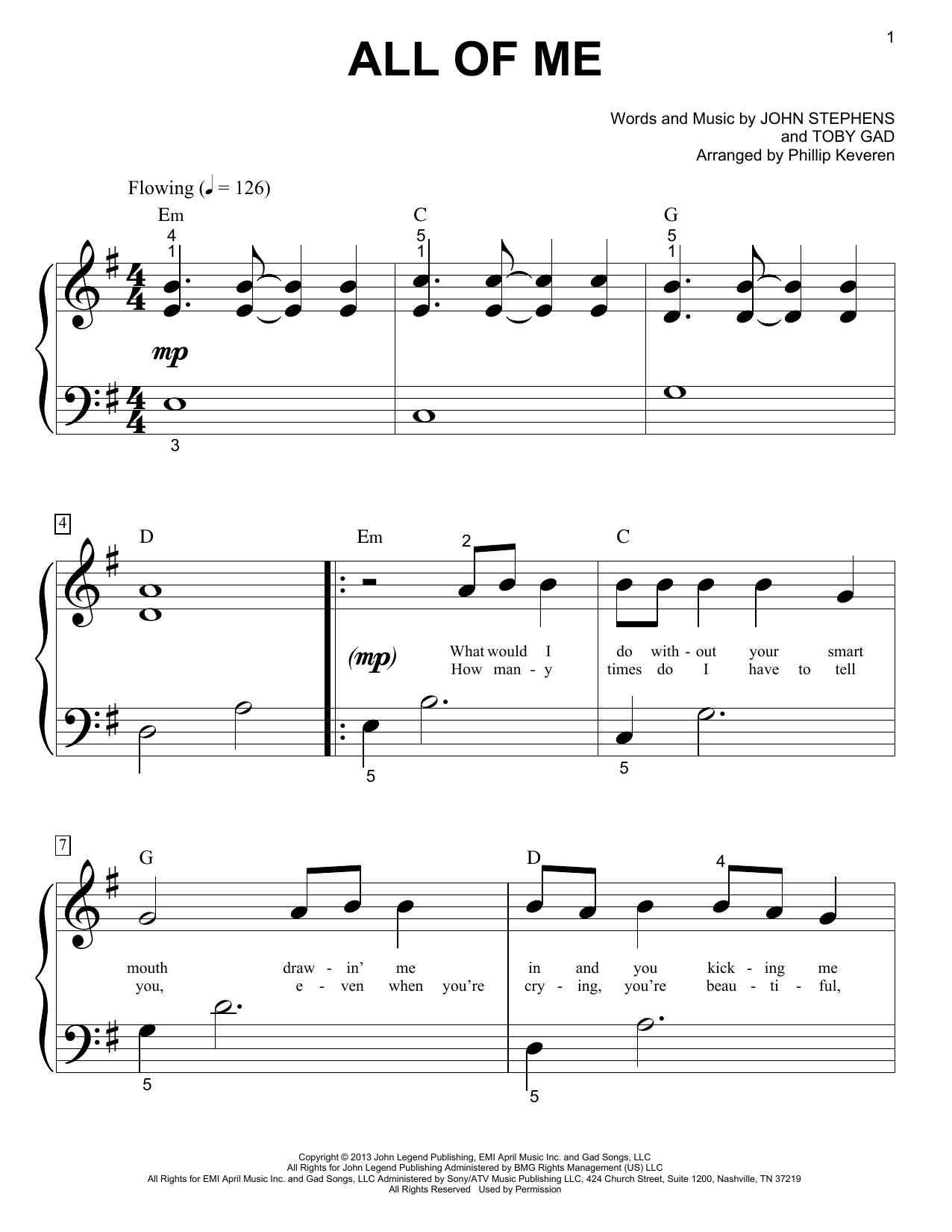 Produktgalerie: Seite 1 von 1 All Of Me (arr. Phillip Keveren), John Legend, Klavier