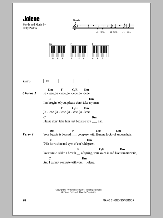 Produktgalerie: Seite 1 von 1 Jolene, Dolly Parton, Klavier