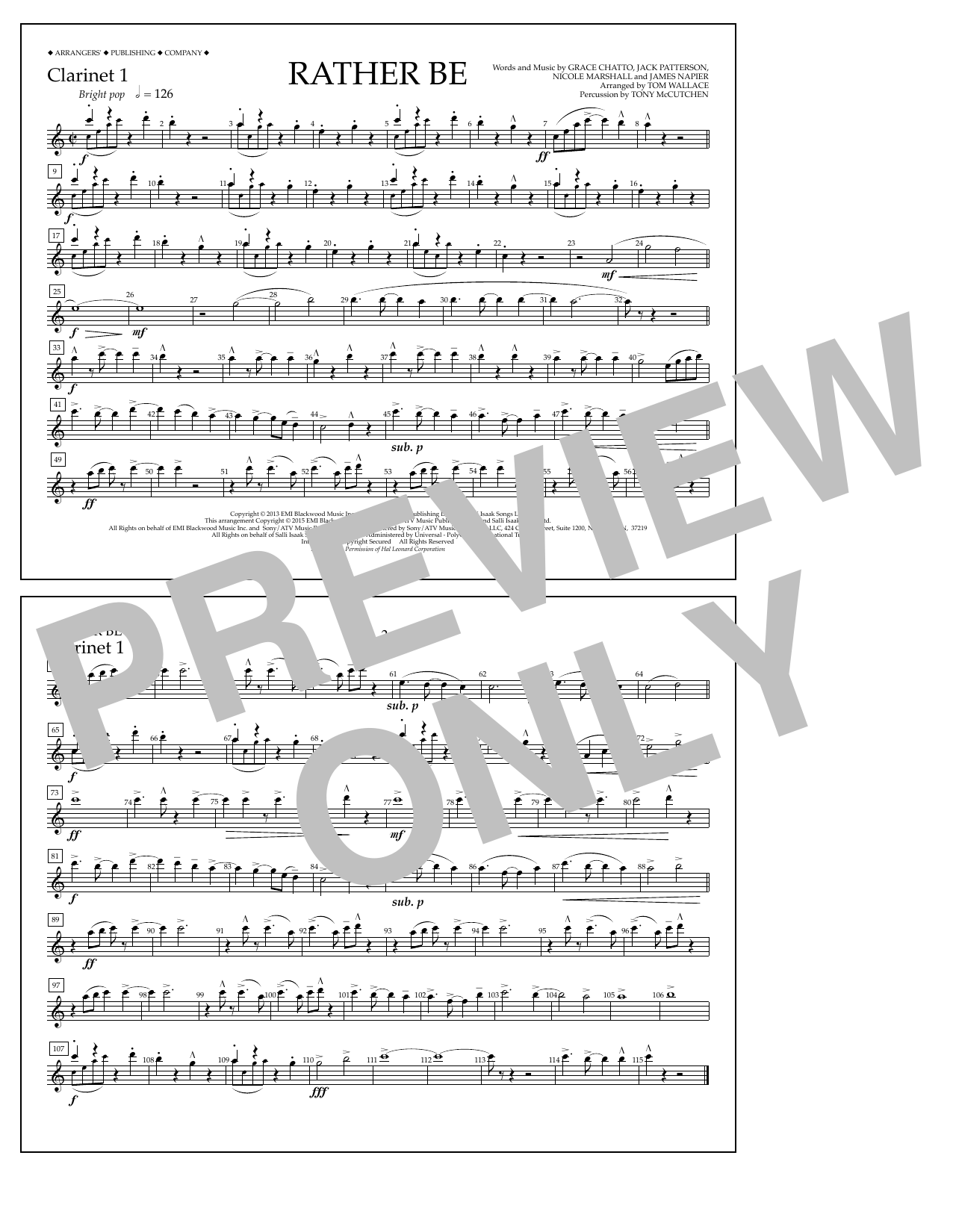 Product picture to: Rather Be - Clarinet 1