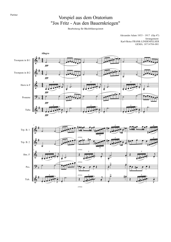 Product picture to: Jos-Fritz (Vorspiel aus dem Oratorium Jos Fritz - aus den Bauernkriegen)Alexander Adam