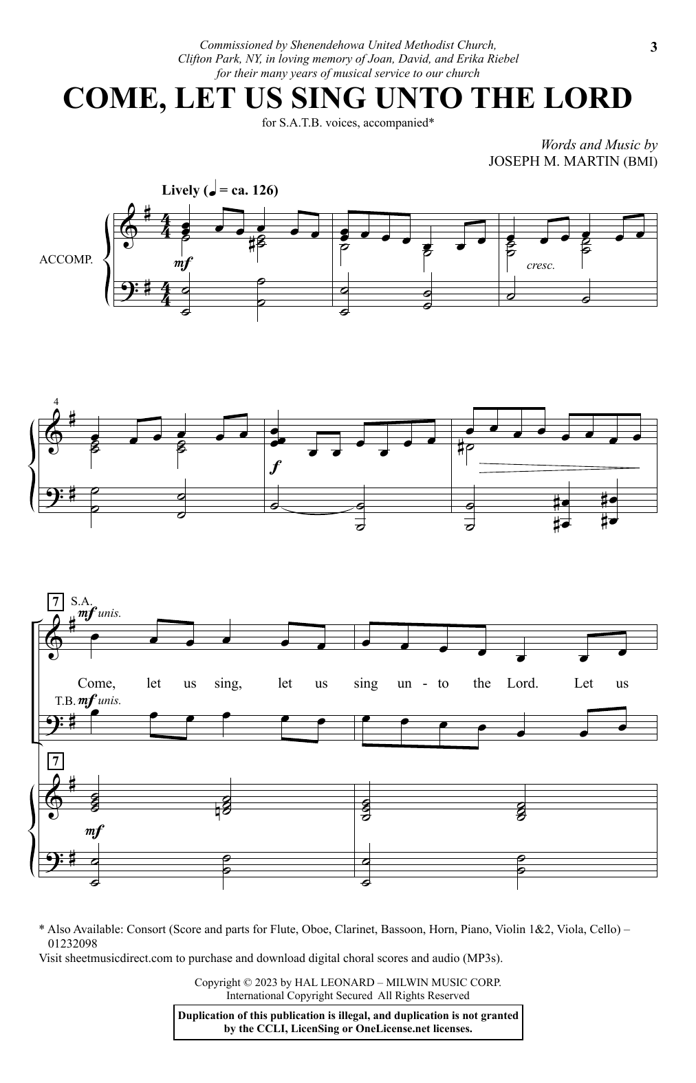 Product gallery: Page 1 of 1 Come, Let Us Sing Unto The Lord, Joseph M. Martin