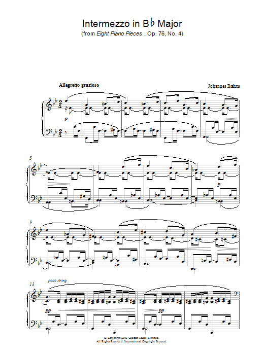 Product gallery: Page 1 of 1 Intermezzo in Bb Major (from Eight Piano Pieces, Op. 76, No. 4), Johannes Brahms
