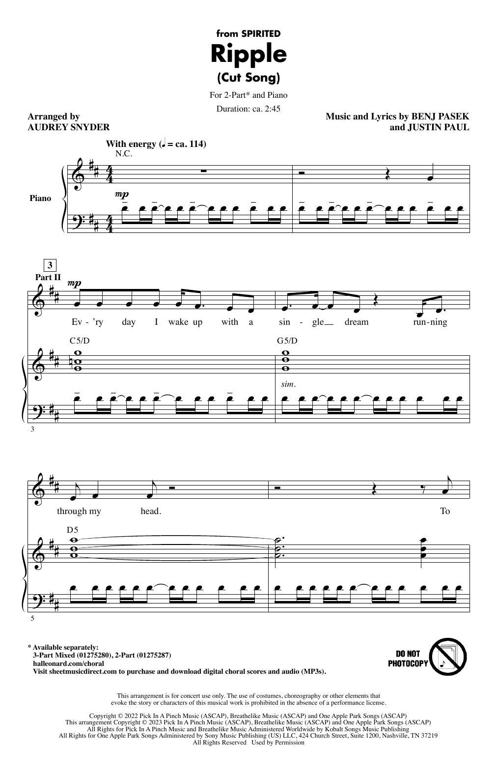Product picture to: Ripple (Cut Song) (from Spirited) (arr. Audrey Snyder)