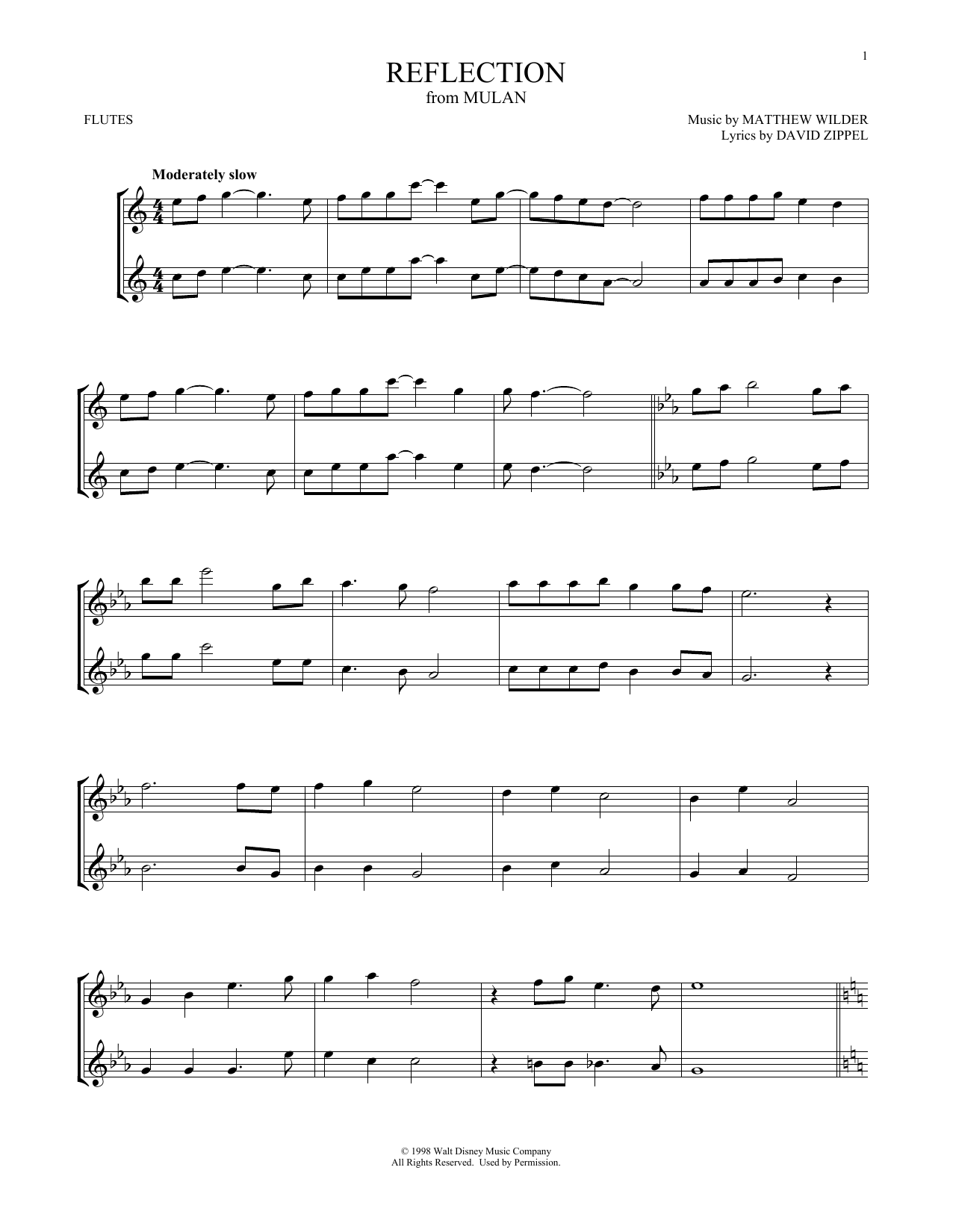 Product gallery: Page 1 of 1 Reflection (from Mulan), Matthew Wilder & David Zippel