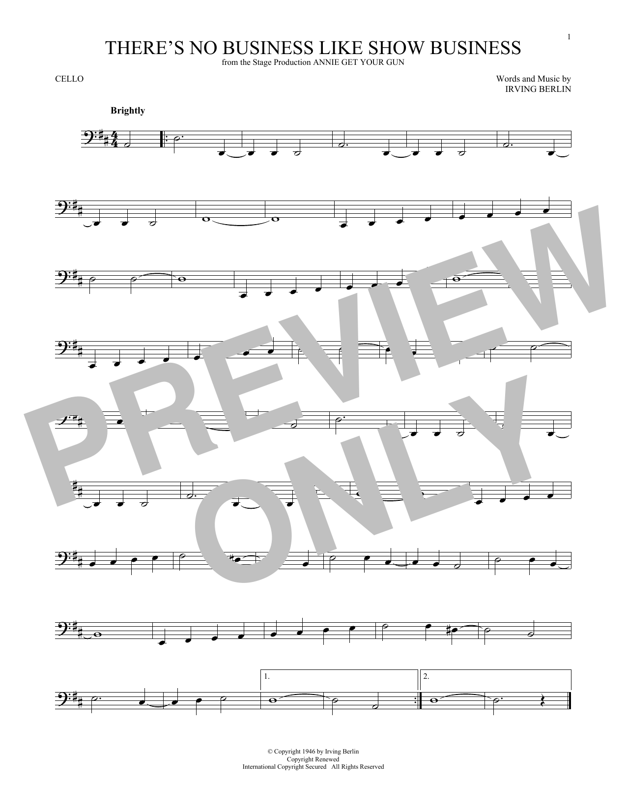 Produktgalerie: Seite 1 von 1 There's No Business Like Show Business, Irving Berlin, Violoncello