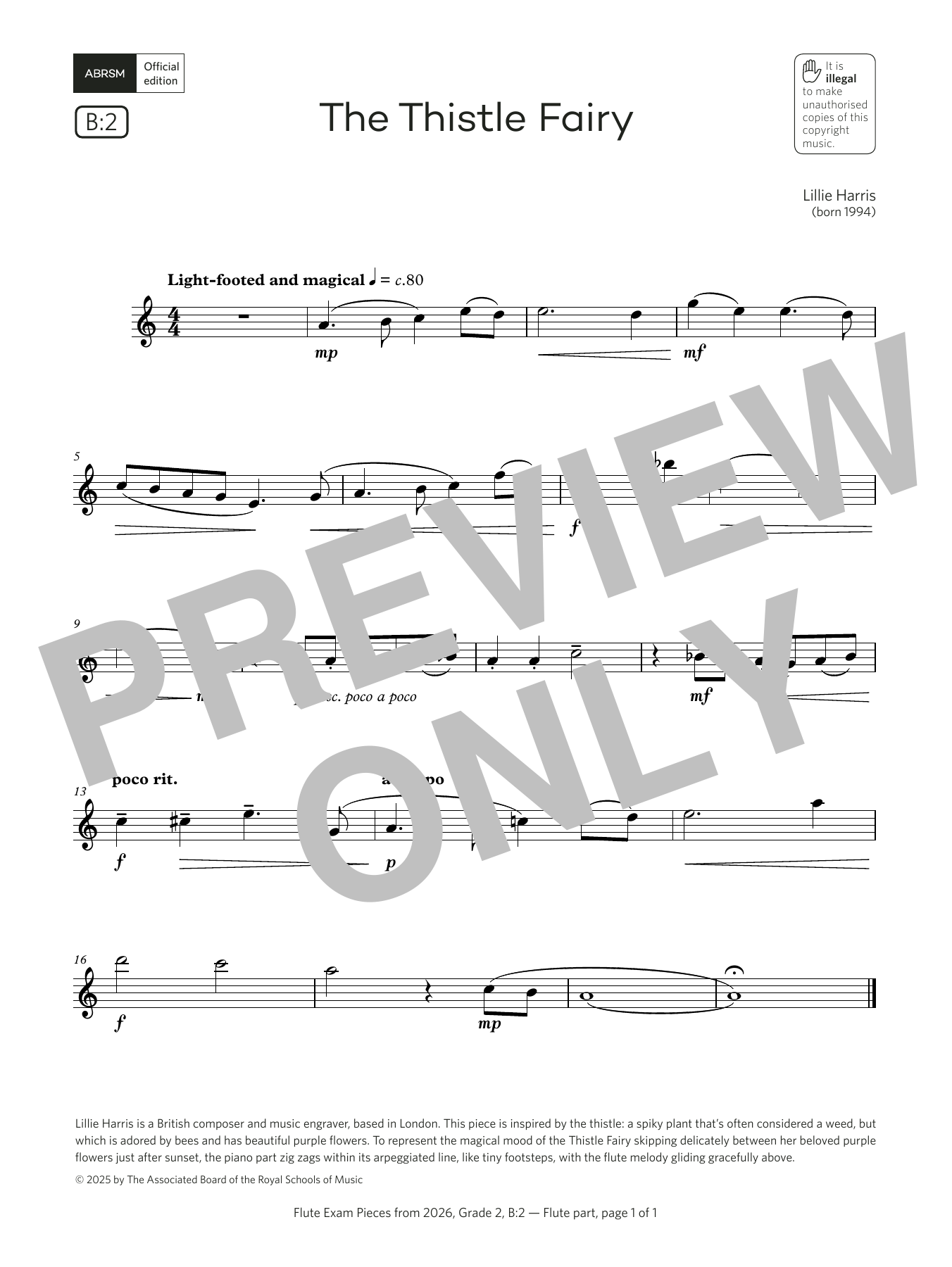 Product gallery: Page 1 of 1 The Thistle Fairy (Grade 2, list B2, from the ABRSM Flute Syllabus from 2026), Lillie Harris