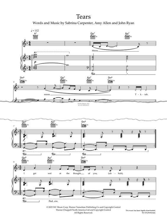 Produktgalerie: Seite 1 von 1 Tears, Sabrina Carpenter, Gesang, Gitarre, Klavier