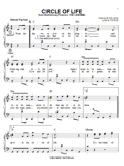 Product picture to:  Circle Of Life (from The Lion King) - Elton John