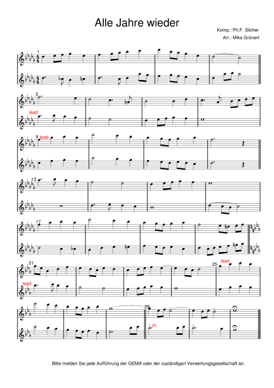 gallery: Deutsche Weihnachtslieder, , 15 Duette für 2 Querflöten oder Instrumente in C - hohe Lage