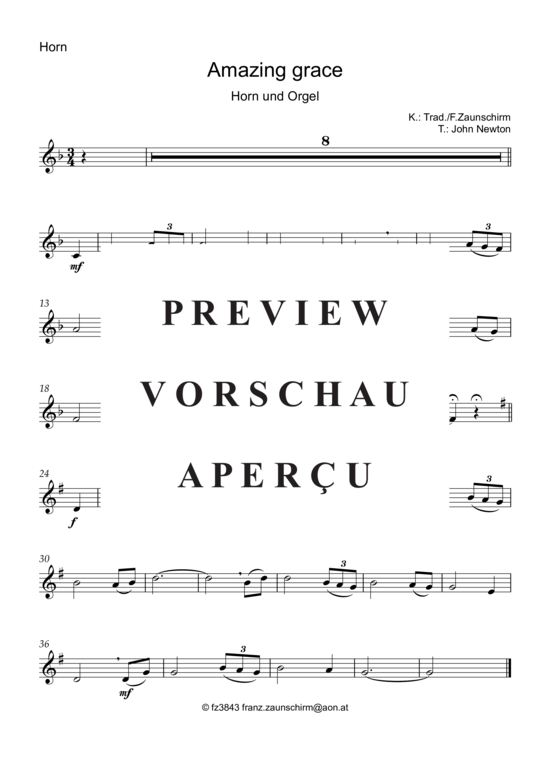 Produktbild zu: Amazing Grace (Horn Solo + Orgel-Playback) Traditional (Zaunschirm)