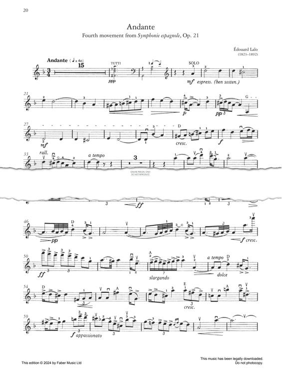 Product gallery: Page 1 of 1 Andante (4th movt from Symphonie espagnole, Op. 21), Édouard Lalo