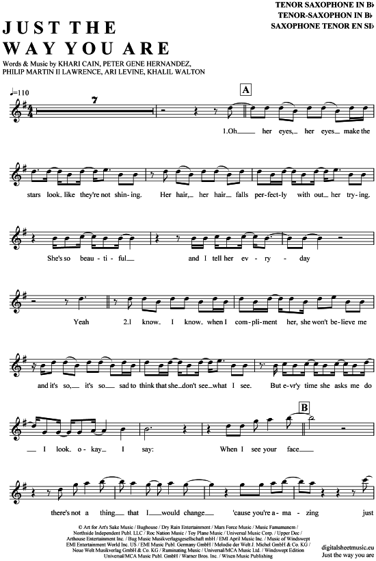 Product gallery: Page 1 of 4 Just the way you are , Mars, Bruno, Tenor Saxophone