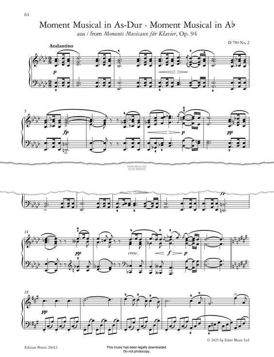 Produktgalerie: Seite 1 von 1 Moment Musical in A-flat, Op. 94, D 780, No. 2, Franz Schubert, Klavier