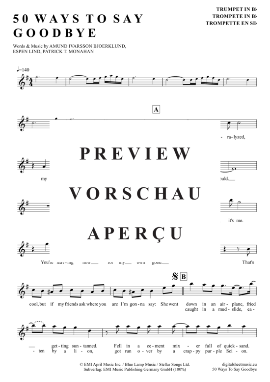 Produktgalerie: Seite 2 von 4 50 Ways To Say Goodbye , Train, Trompete in B