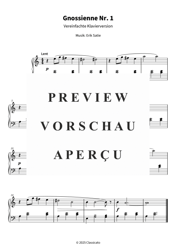 Produktgalerie: Seite 5 von 5 Gnossienne Nr. 1 - Leicht spielbare Klavierausgabe für Anfänger und Fans klassischer Musik, , Klavier Solo