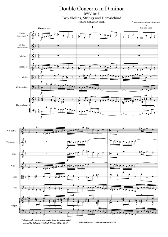 Product picture to: Double Concerto in D minor BWV 1043Johann Sebastian Bach