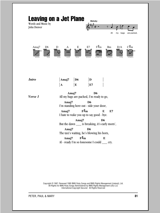 Produktgalerie: Seite 1 von 1 Leaving On A Jet Plane, Peter, Paul & Mary, Gitarre