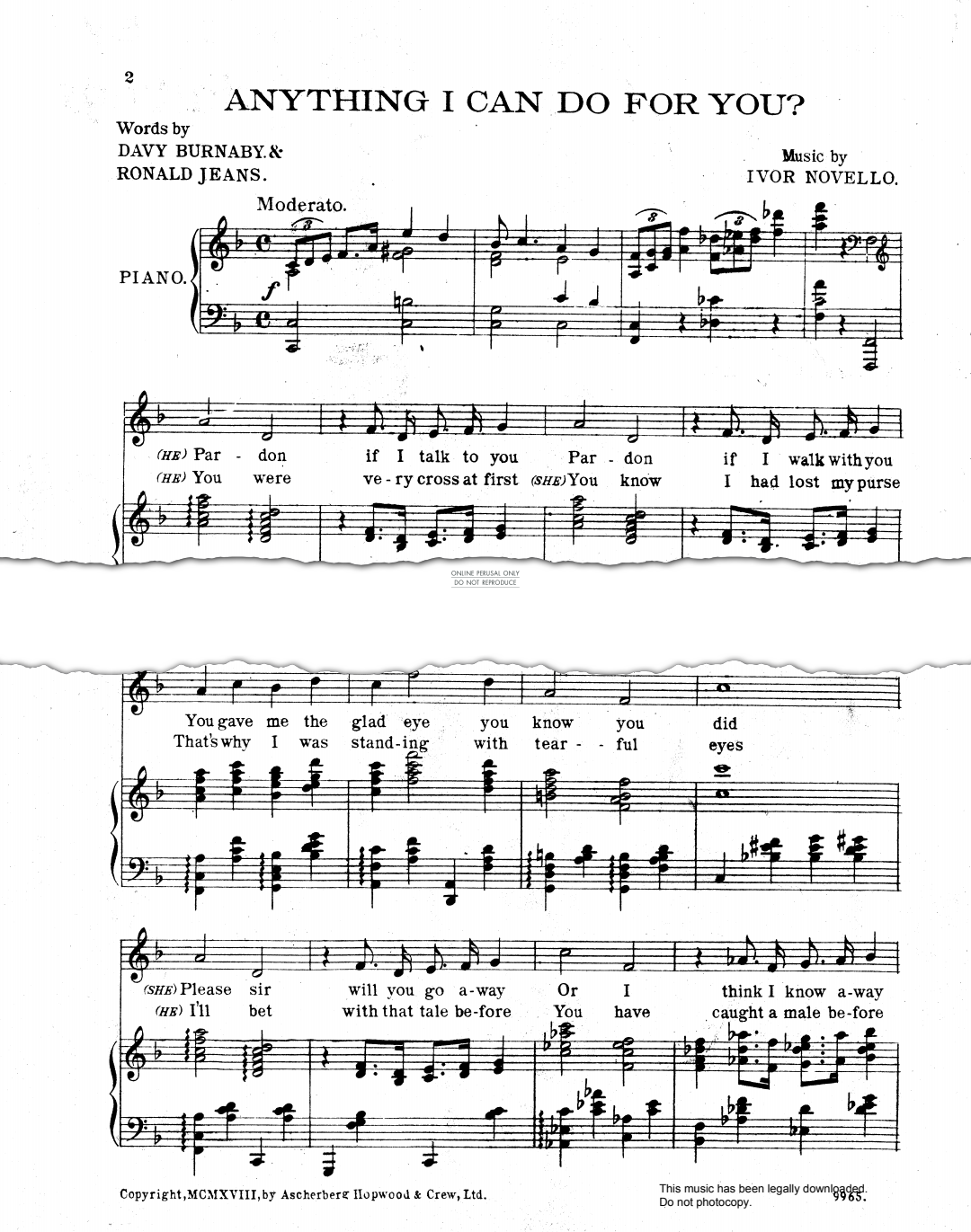 Product gallery: Page 1 of 1 Anything I Can Do For You, Ivor Novello